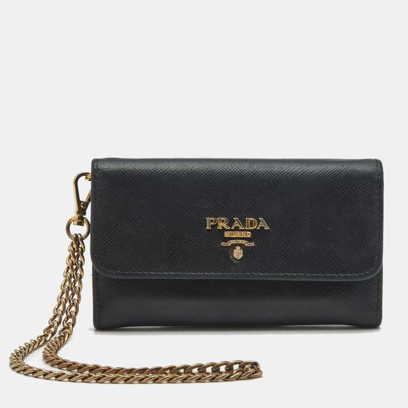 Prada Black Saffiano Leather Wallet On Chain